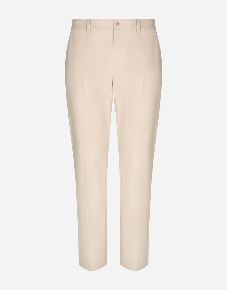 Dolce & Gabbana Pantalone cotone stretch con placca logata Beige GVB6ETFUFMJ