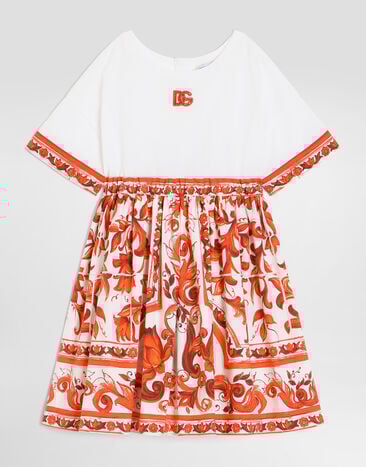 Dolce & Gabbana Платье из комбинированных материалов в принте майолика Multicolor L5JDBFG7P4G