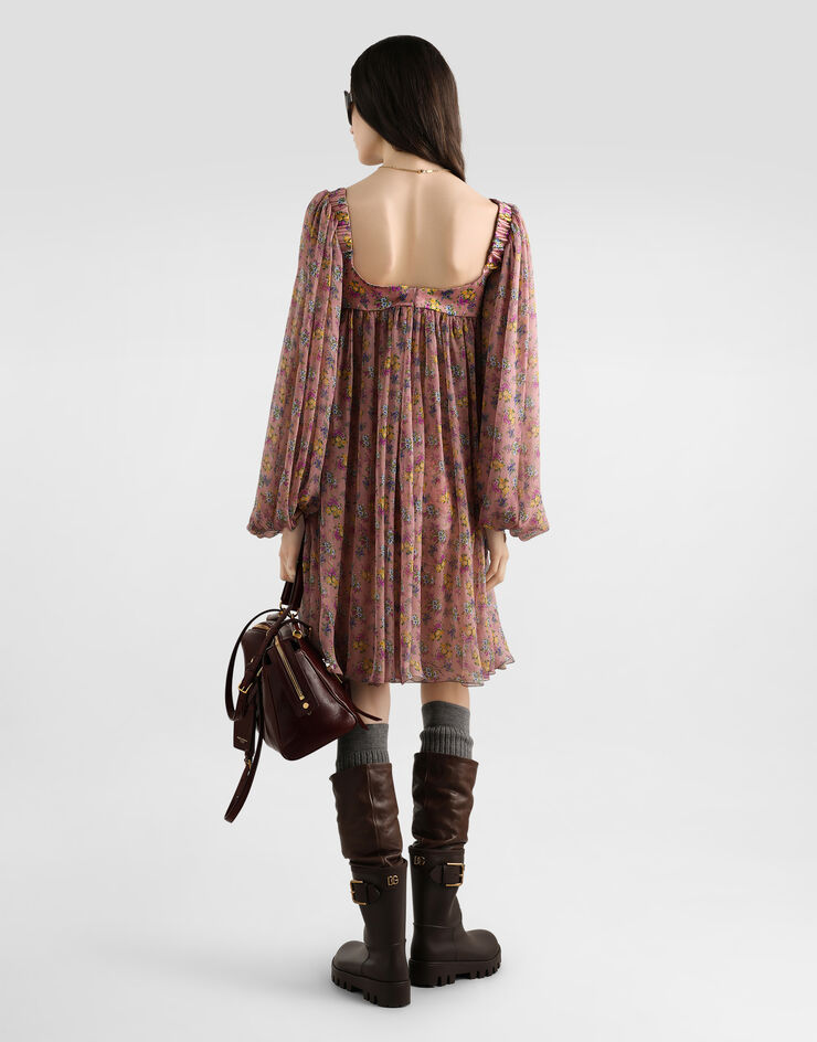 Dolce & Gabbana Small floral-print chiffon dress with lace Multicolor F60GVTGDDLD