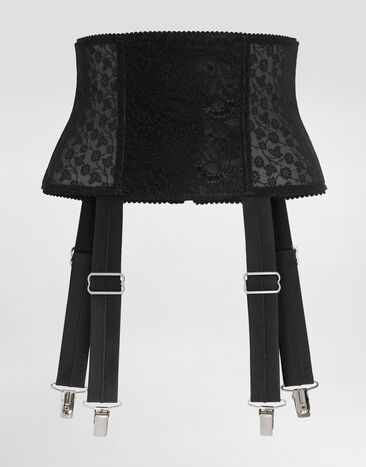 Dolce & Gabbana Stretch marquisette corset belt with garters Black FB404AGDC2P