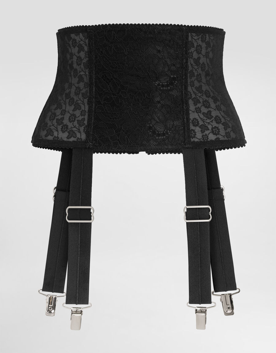 Stretch marquisette corset belt with garters
