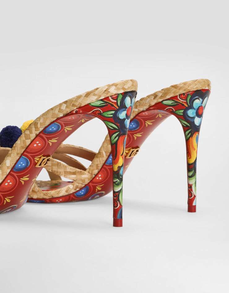Dolce & Gabbana Raffia mules with embroidery Multicolor CR1916A0453