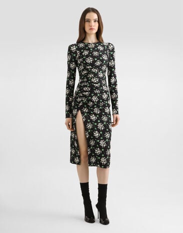Dolce & Gabbana Geranium bouquets-print charmeuse dress Multicolor F664HTFSA85