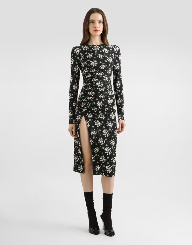 Dolce & Gabbana Geranium bouquets-print charmeuse dress Dolce & Gabbana Geranium bouquets-print charmeuse dress Multicolor F664HTFSA85