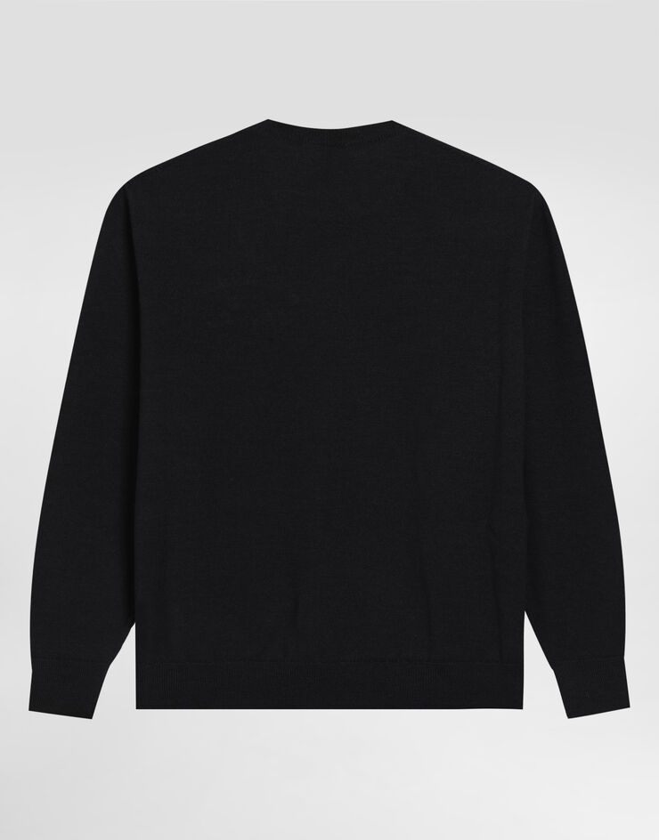 Dolce & Gabbana Plain-knit wool sweater with embroidery Blue L4KWE2JDVCA
