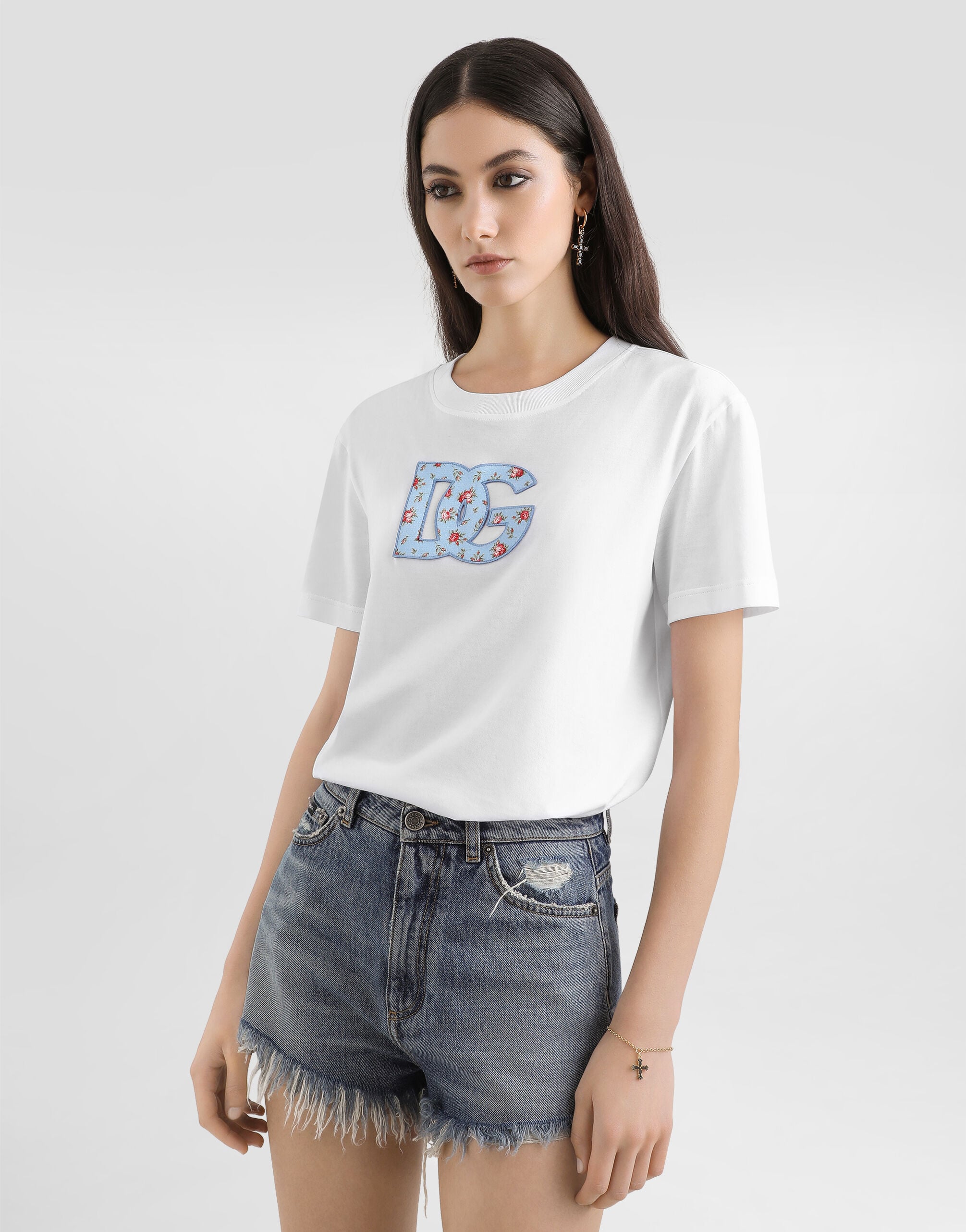 Jersey t-shirt with DG print patch in White for Women