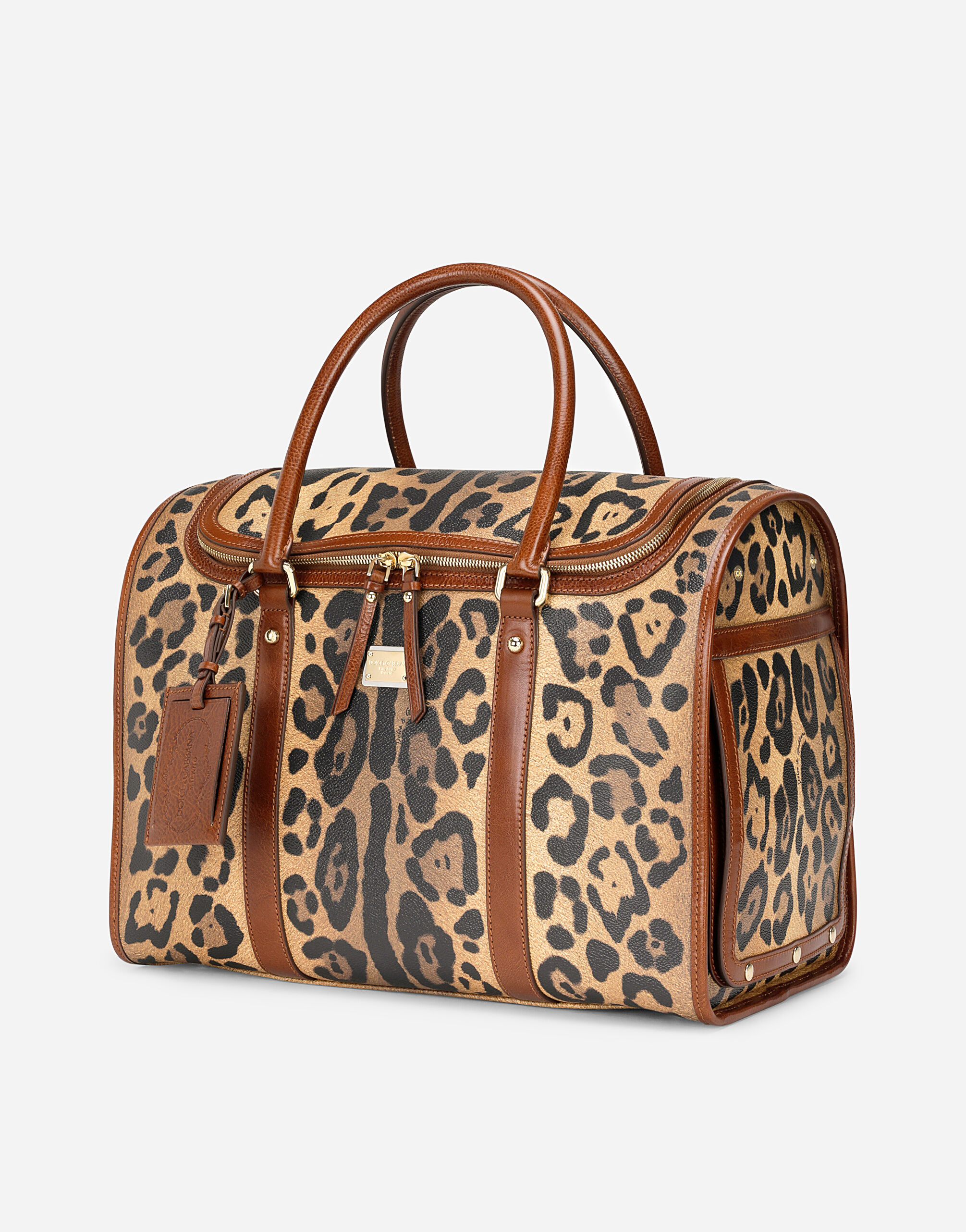 Small pet carrier bag in leopard print Crespo with branded plate