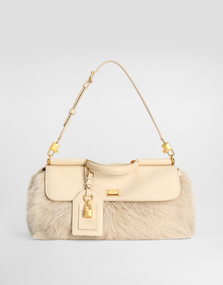 Dolce & Gabbana Medium My Sicily fur and plongé calfskin handbag Beige BB7782B5528