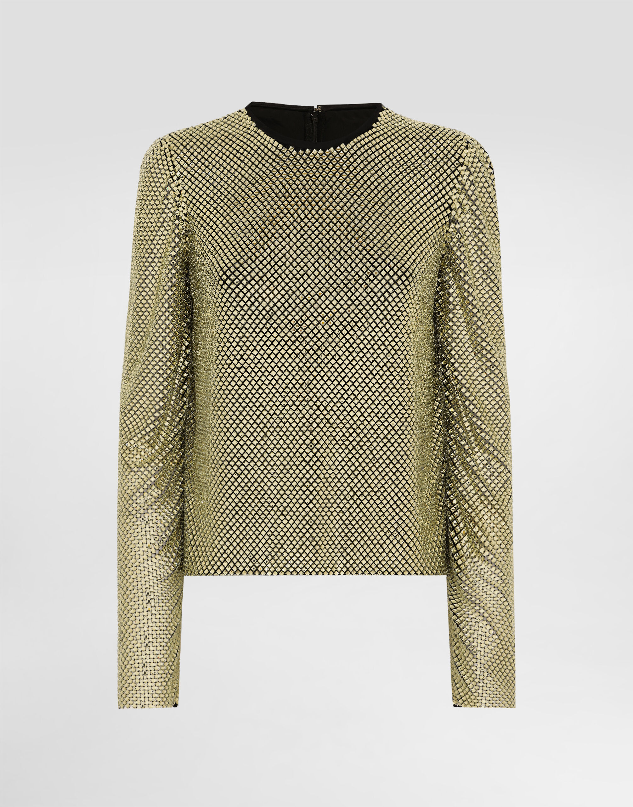 激安 超特価商店街  crystal in top Long-sleeved mesh Women for Gold in トップス