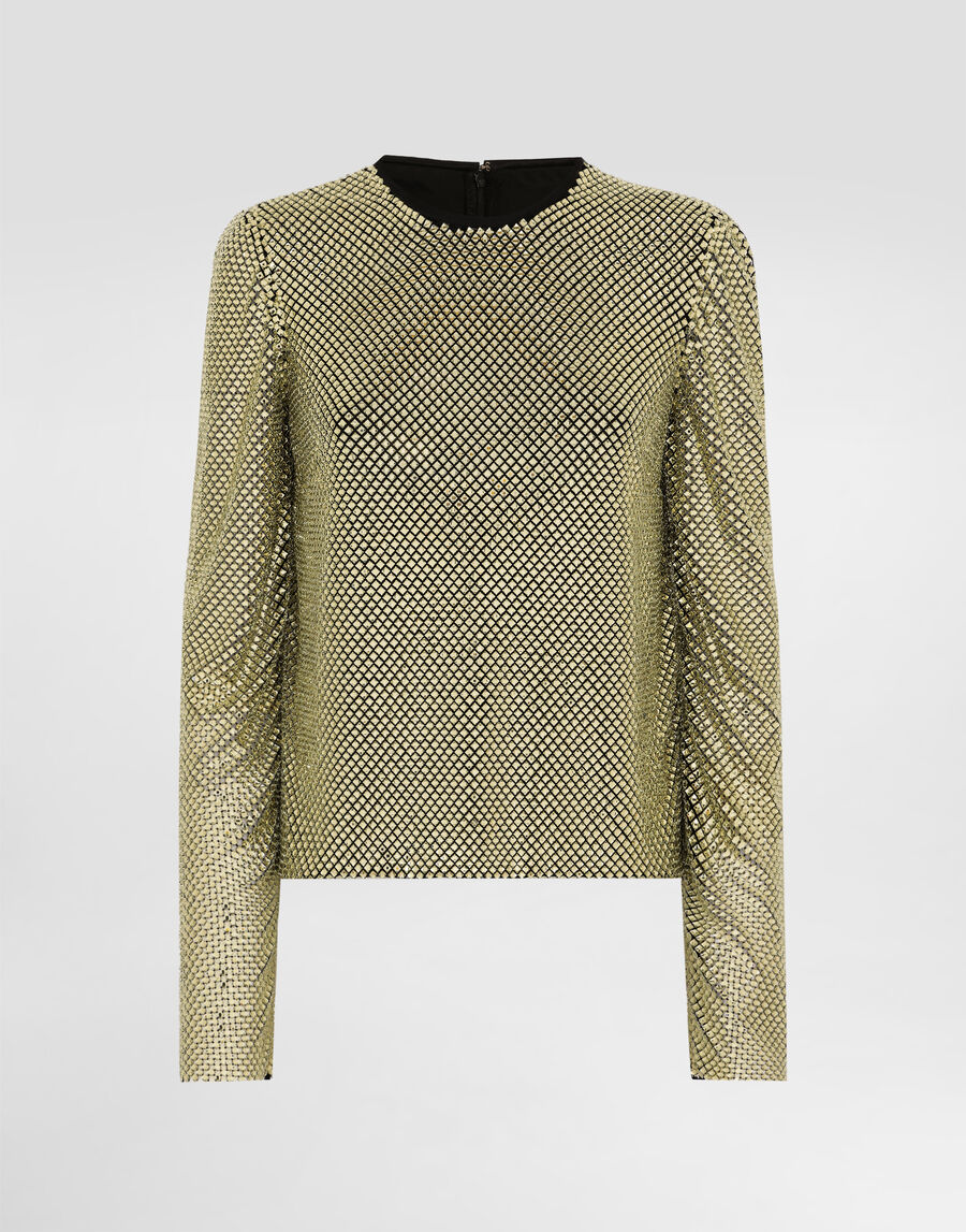 Long-sleeved top in crystal mesh