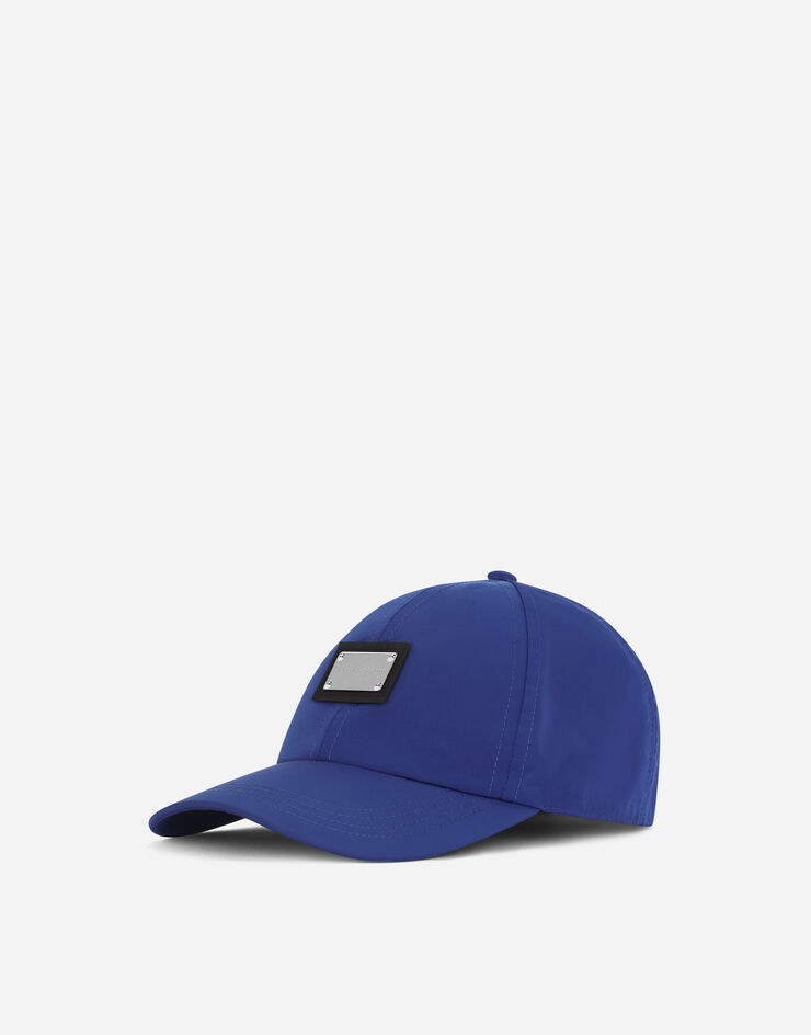 Dolce & Gabbana Cappello da baseball nylon con placca logata Blu GH590AFUM8T