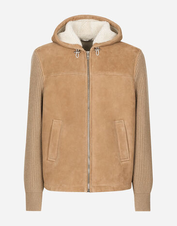Dolce & Gabbana Chaqueta de borreguito con capucha y aplicaciones de malla Beige G9ATXLFUP81