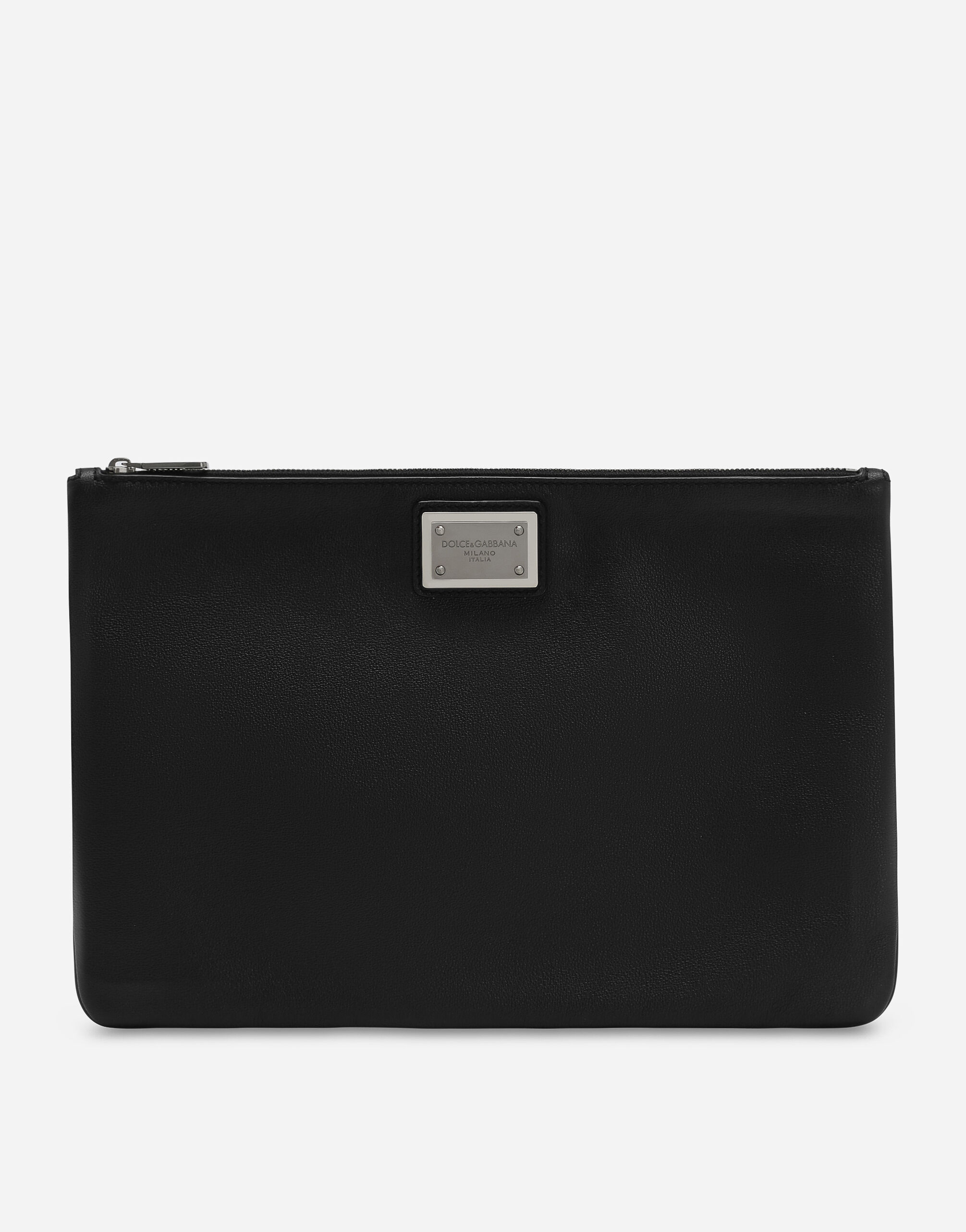 Dolce & Gabbana Pochette de format moyen en cuir de veau grainé et nylon Noir BM2276AG218