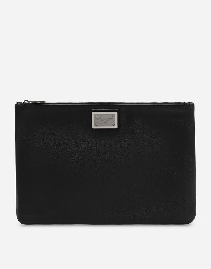 Dolce&Gabbana حقيبة باوتش متوسطة من نايلون وجلد عجل محبب أسود BM2280AD447