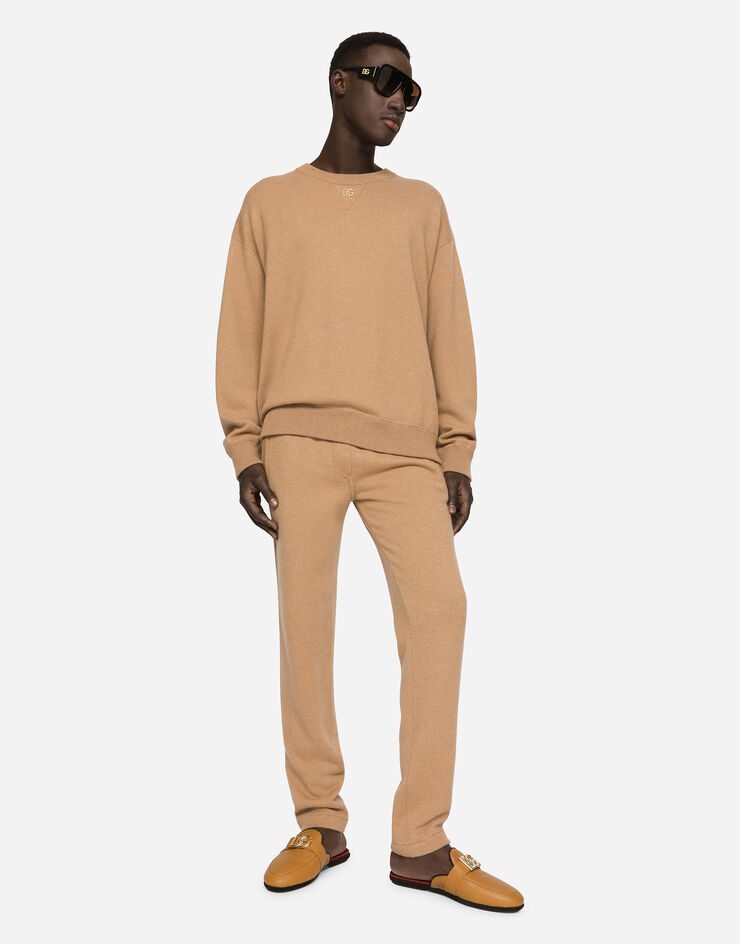 Dolce & Gabbana Cashmere jogging pants with DG logo Beige GXK89TJAWK8