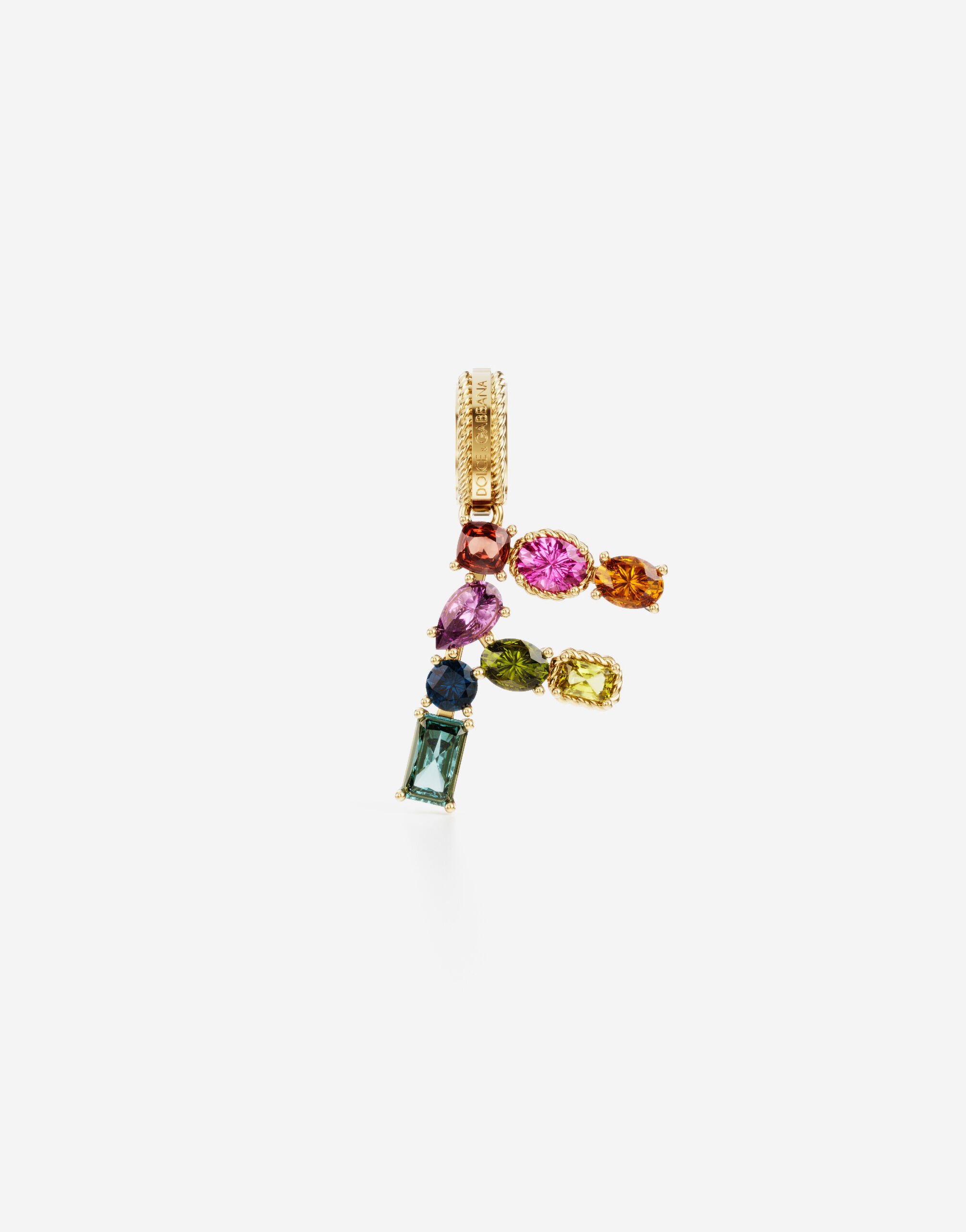 Dolce & Gabbana Rainbow alphabet F 18 kt yellow gold charm with multicolor fine gems Gold WAQA4GWPE01