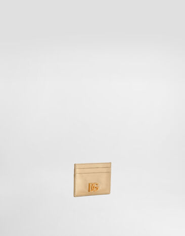 Dolce & Gabbana Laminated calfskin card holder with DG logo Gold BI0330AZ648