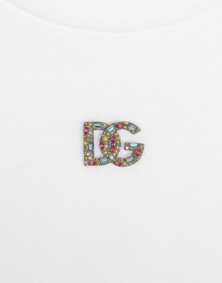 Dolce & Gabbana T-shirt in jersey con decoro DG crystal Multicolore F8N08ZG7B3U