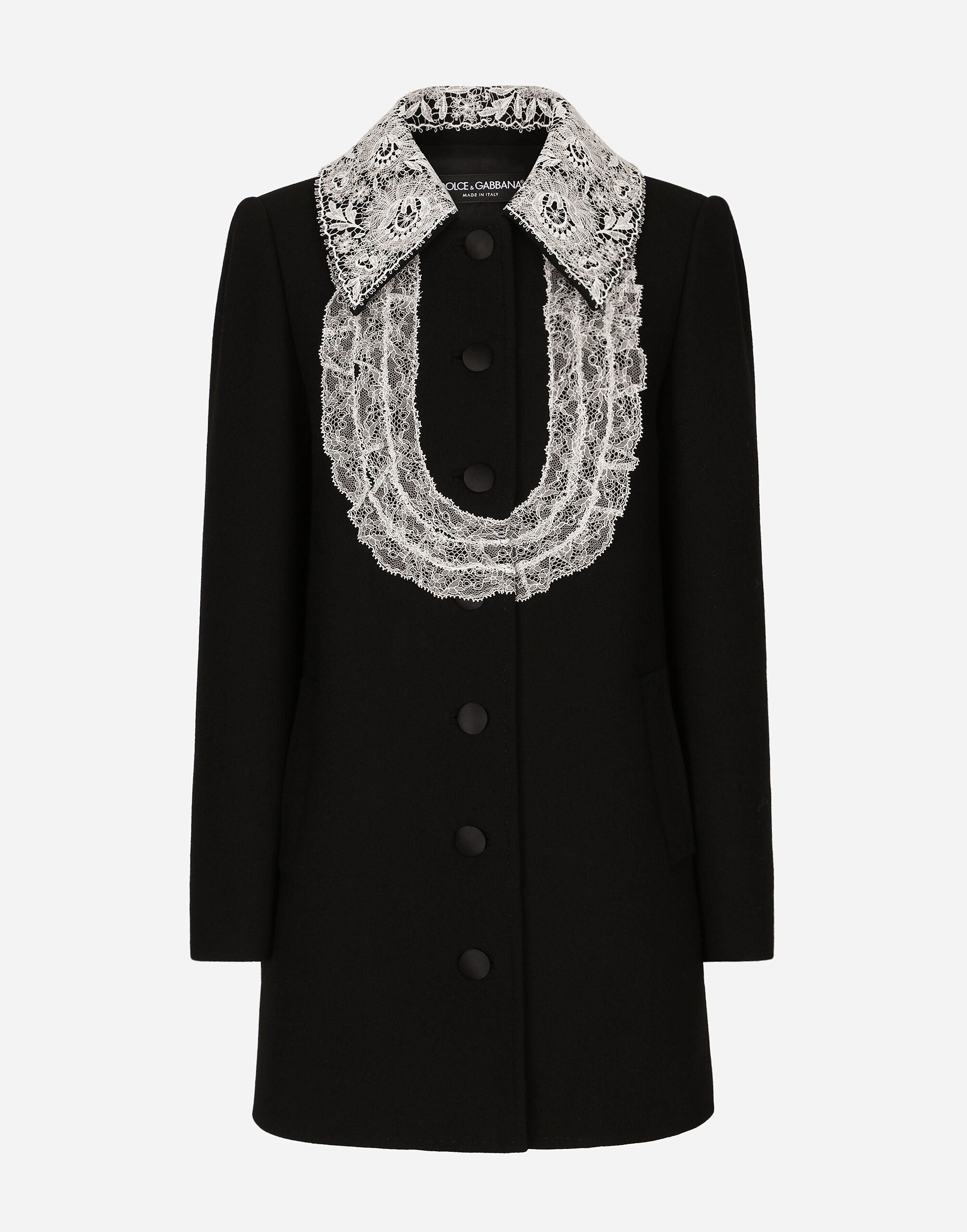 Dolce & Gabbana Short wool coat with lace details Black F0E1PTFUBCI