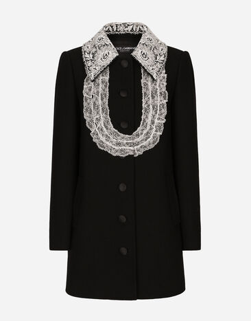 Dolce & Gabbana Abrigo corto de lana con detalles de encaje Imprima F0AH2THI1BD