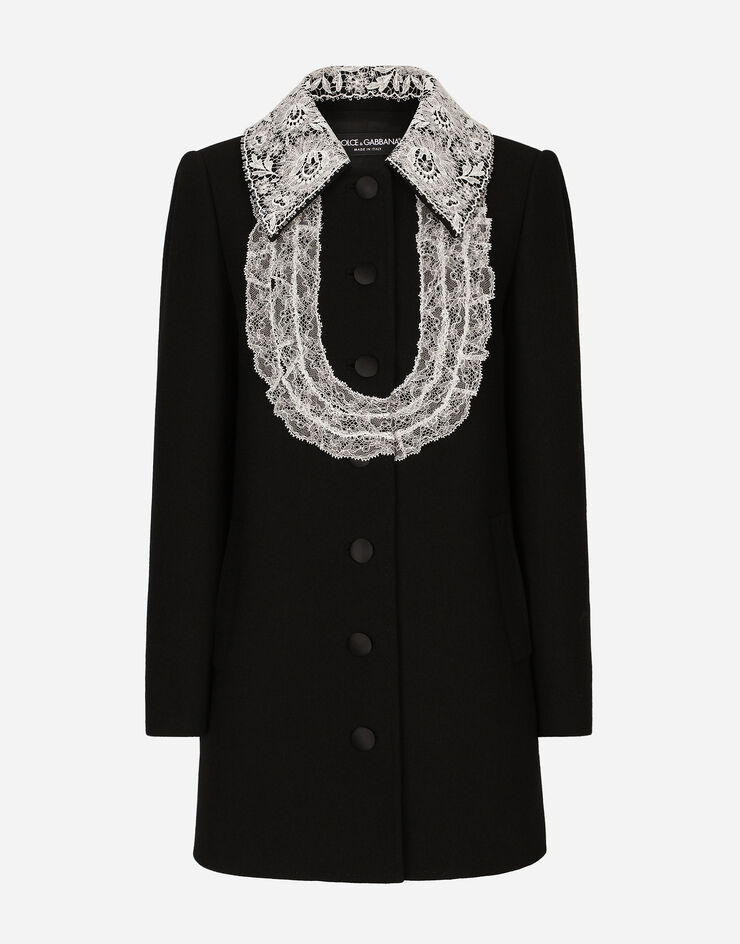 Dolce & Gabbana Short wool coat with lace details Negro F0E1PTFUBCI