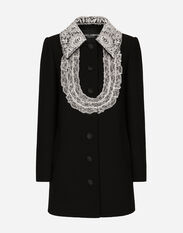 Dolce & Gabbana Short wool coat with lace details Black F0D1OTFUMG9