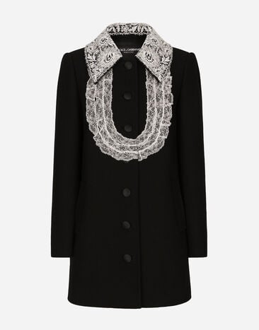 Dolce & Gabbana Cappotto corto in lana con dettagli in pizzo Nero F0D1OTFUMG9