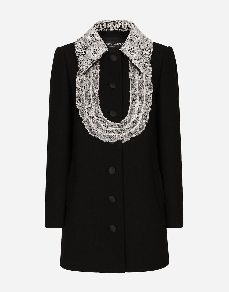 Short wool coat with lace details