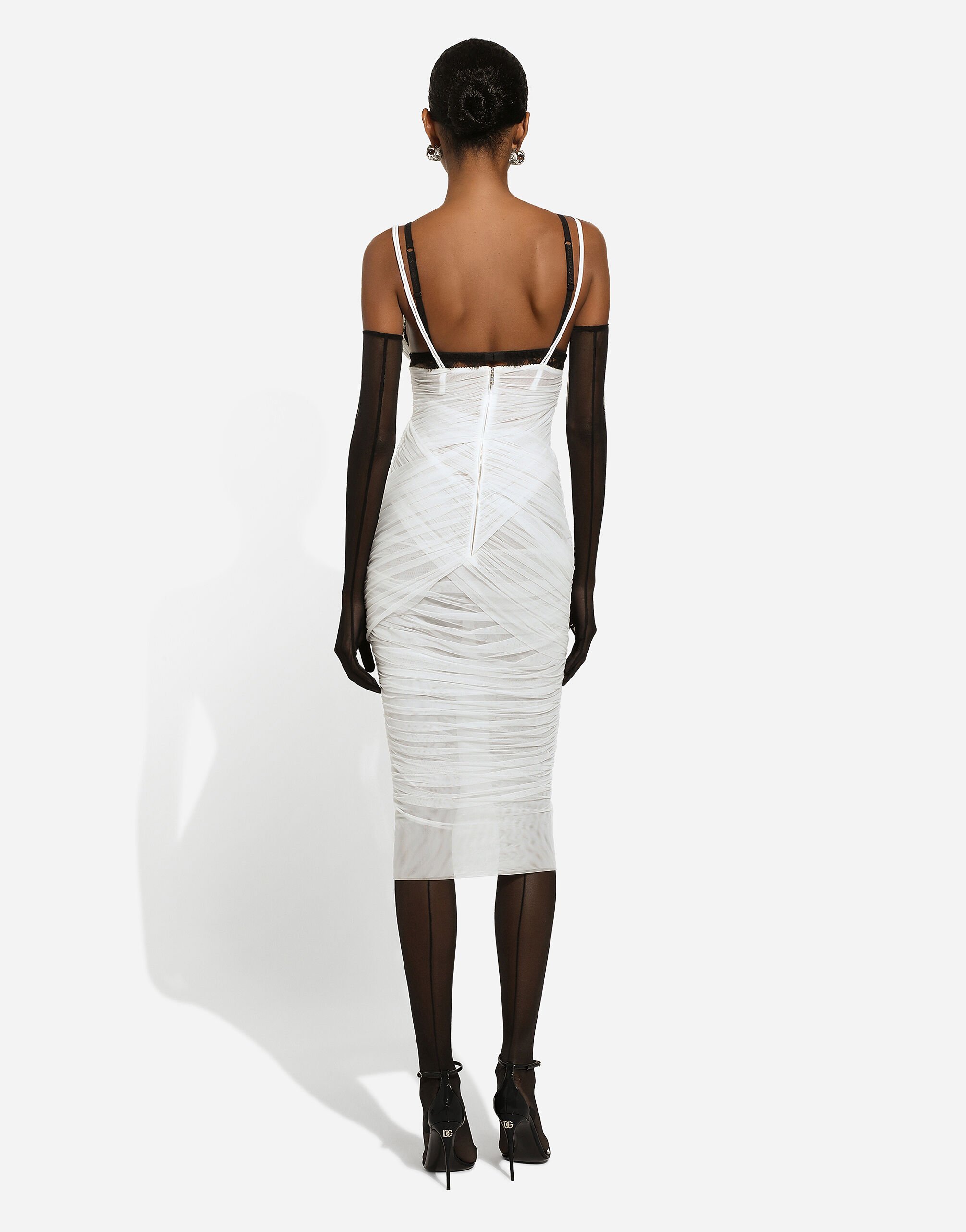 Tulle draped calf-length dress in White for Women | Dolce&Gabbana® US