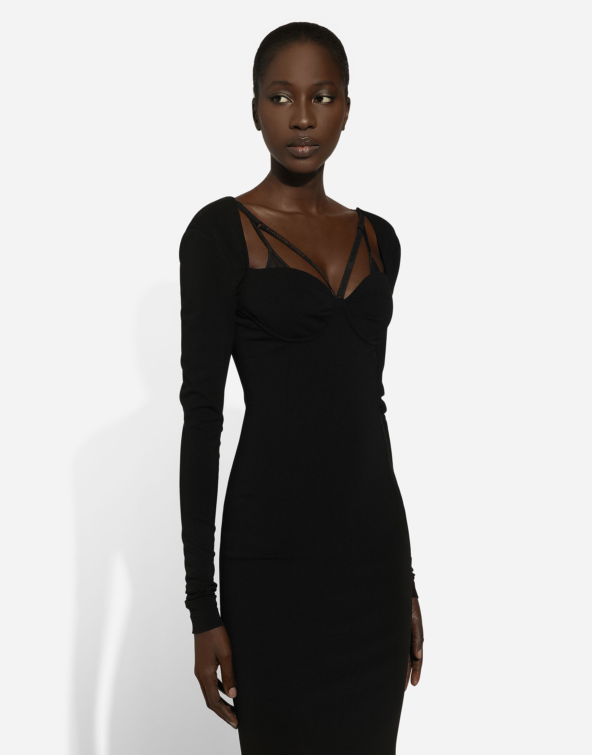 Robe mi longue en jersey maille Milano en Noir pour femme Dolce Gabbana