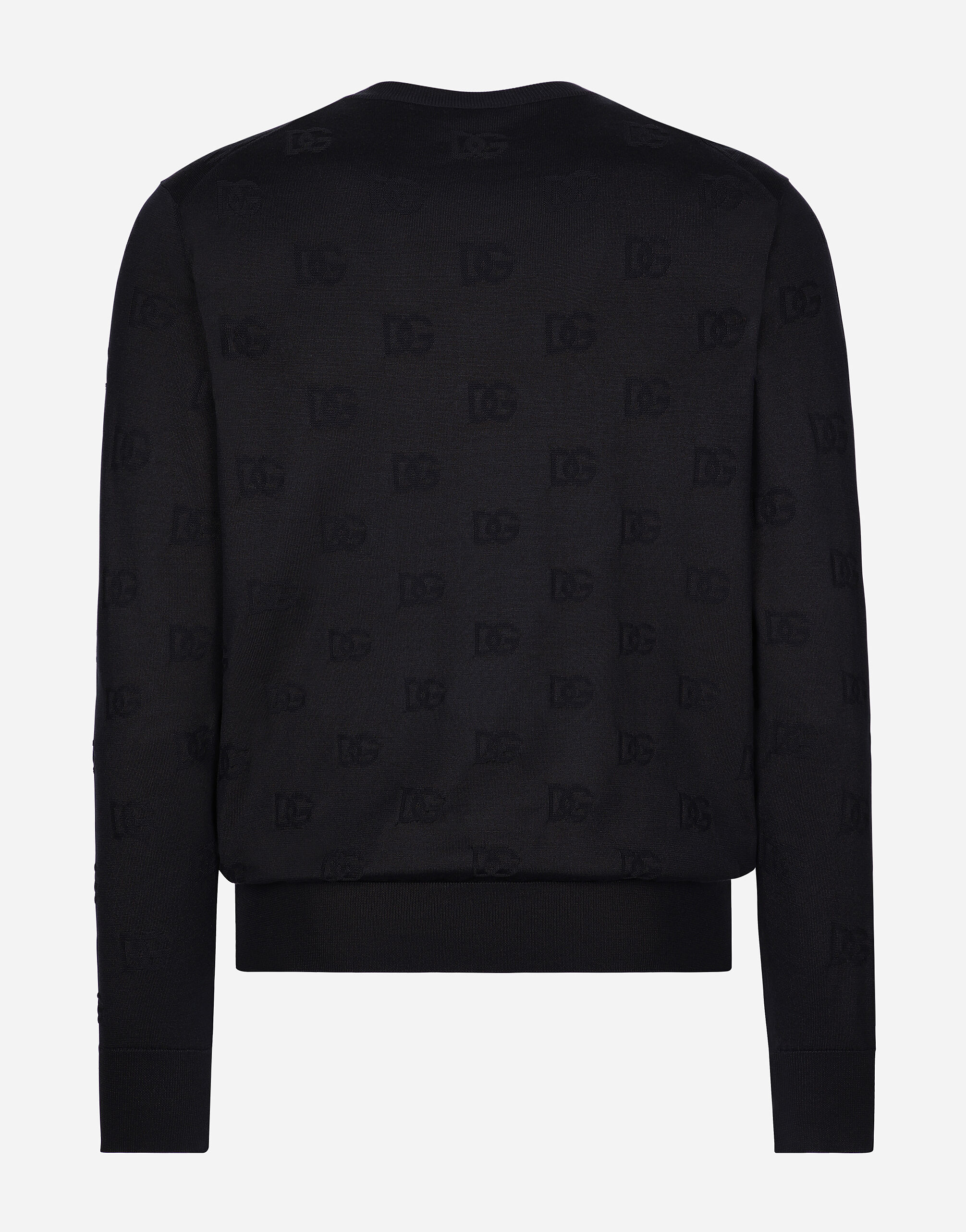 Silk round-neck sweater with all-over DG inlay in Blue for Silk round-neck sweater with all-over DG inlay in Blue for