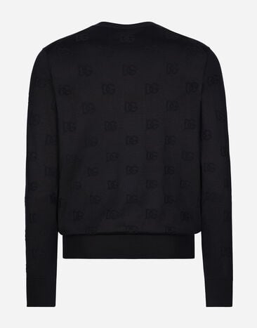 Dolce & Gabbana Silk round-neck sweater with all-over DG inlay Blue GXX02TJAST6