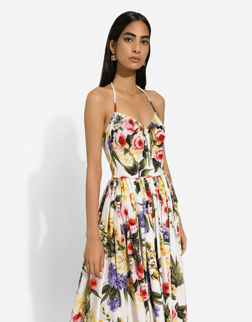 Dolce & Gabbana Longuette-Kleid aus Baumwolle Gartenprint Print F6HABTHS5Q1