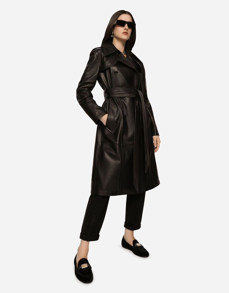 Dolce & Gabbana Manteau croisé en cuir avec ceinture Noir F0C3XLHULRJ