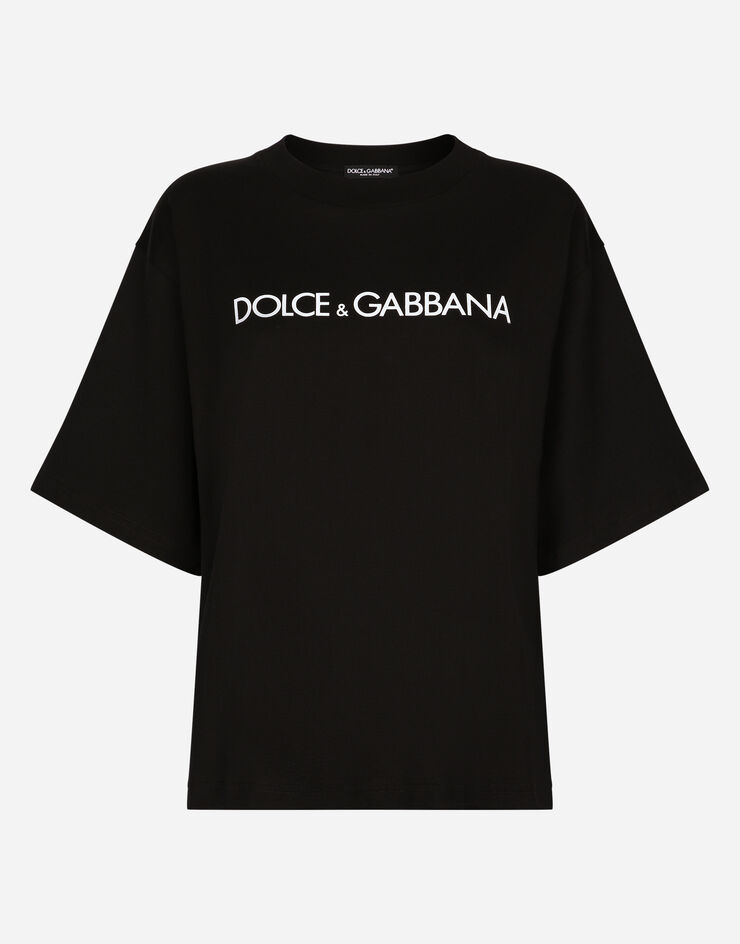Dolce & Gabbana Short-sleeved cotton T-shirt with Dolce&Gabbana lettering Black F8U10TG7H4P