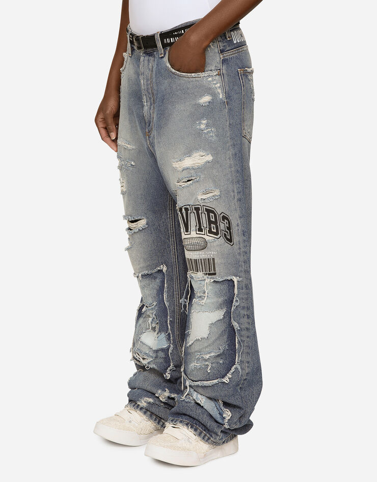 Dolce & Gabbana Jeans mit weitem Bein aus Denim mit Rissen und Abriebstellen Mehrfarbig FTC0GDG8HC7