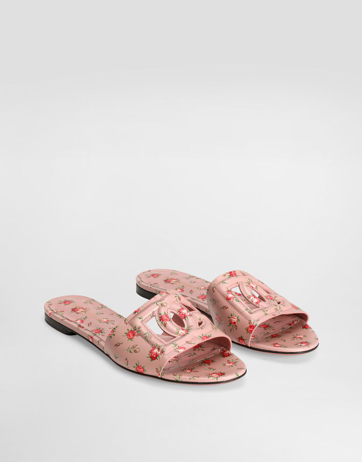 Dolce & Gabbana Calfskin flat slippers with little roses print Multicolor CQ0436AZ046