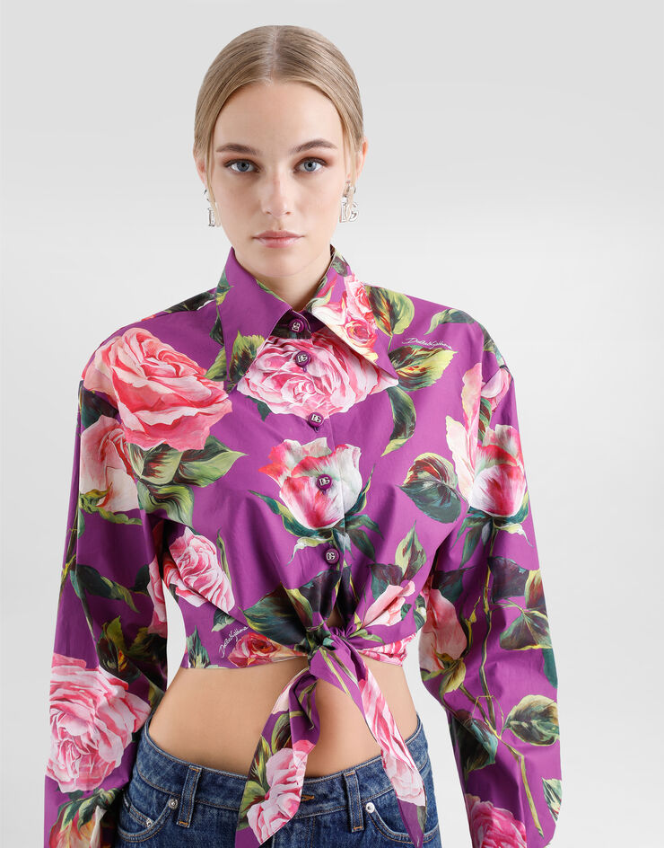 Dolce & Gabbana Bluse mit Schleife aus Baumwolle Rosenprint Drucken F5R73THS5TD