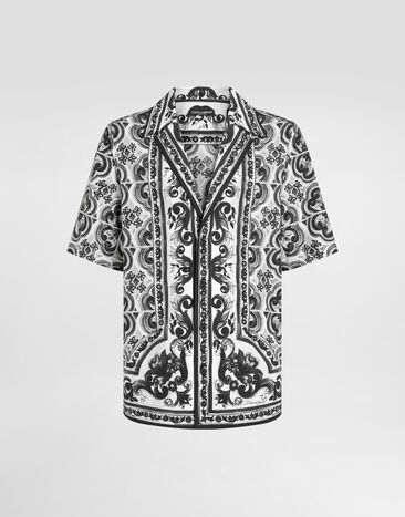 Dolce & Gabbana Camisa Vanity de popelina con estampado de mayólica Multicolor G5NO4THH5EM