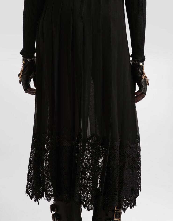 Dolce & Gabbana 雪纺百褶半裙 黑 F4C6ATFUSNW