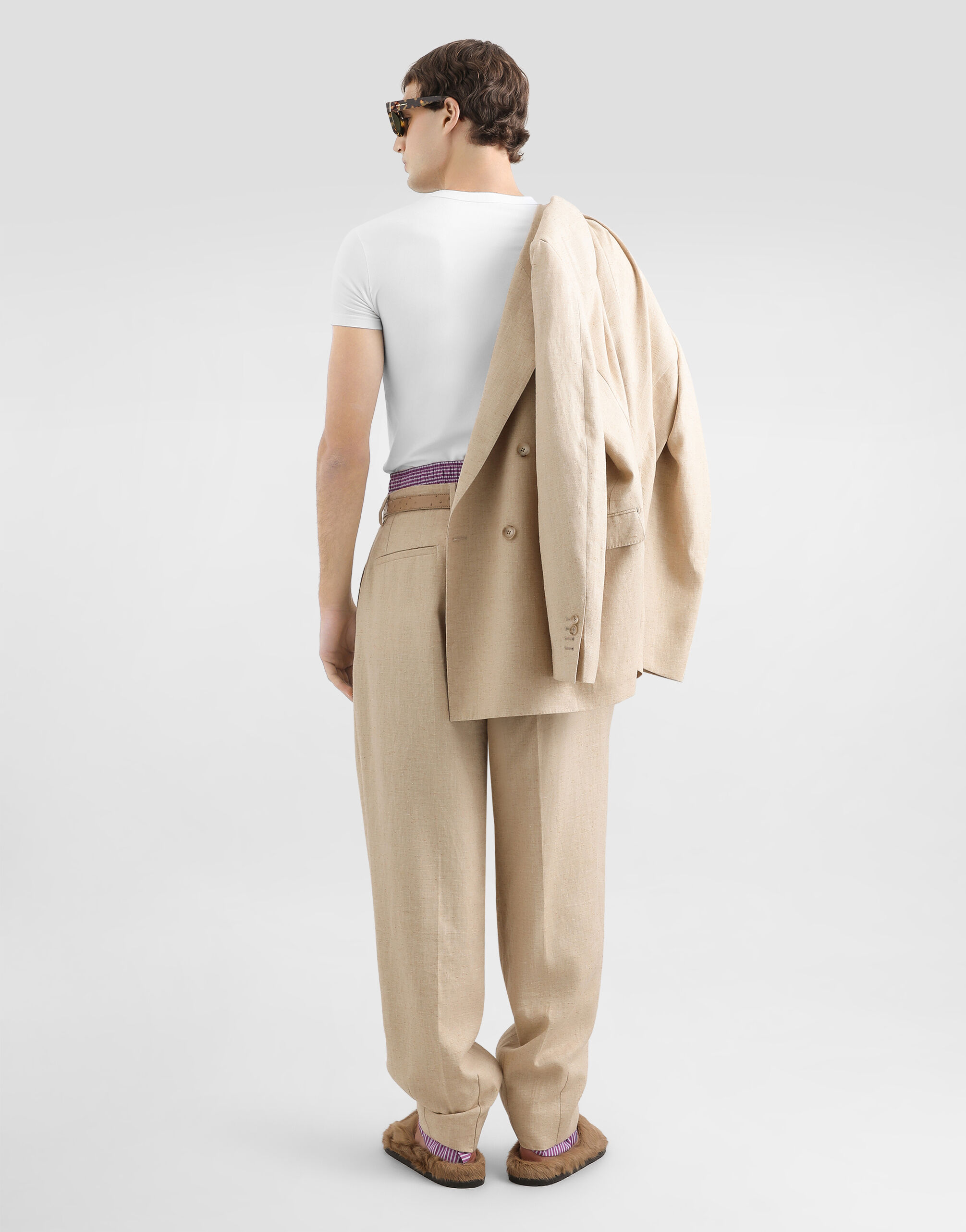Hemp and silk trousers with tweed effect