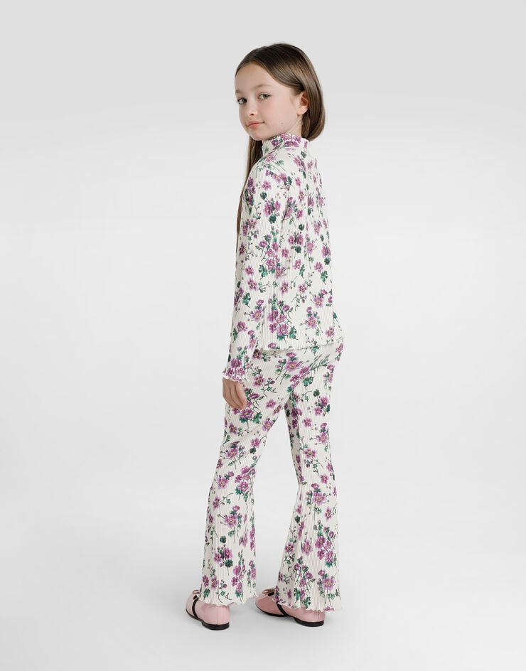 Dolce & Gabbana Pantaloni in jersey a costine stampa violette Stampa L5JPD8HS7QZ