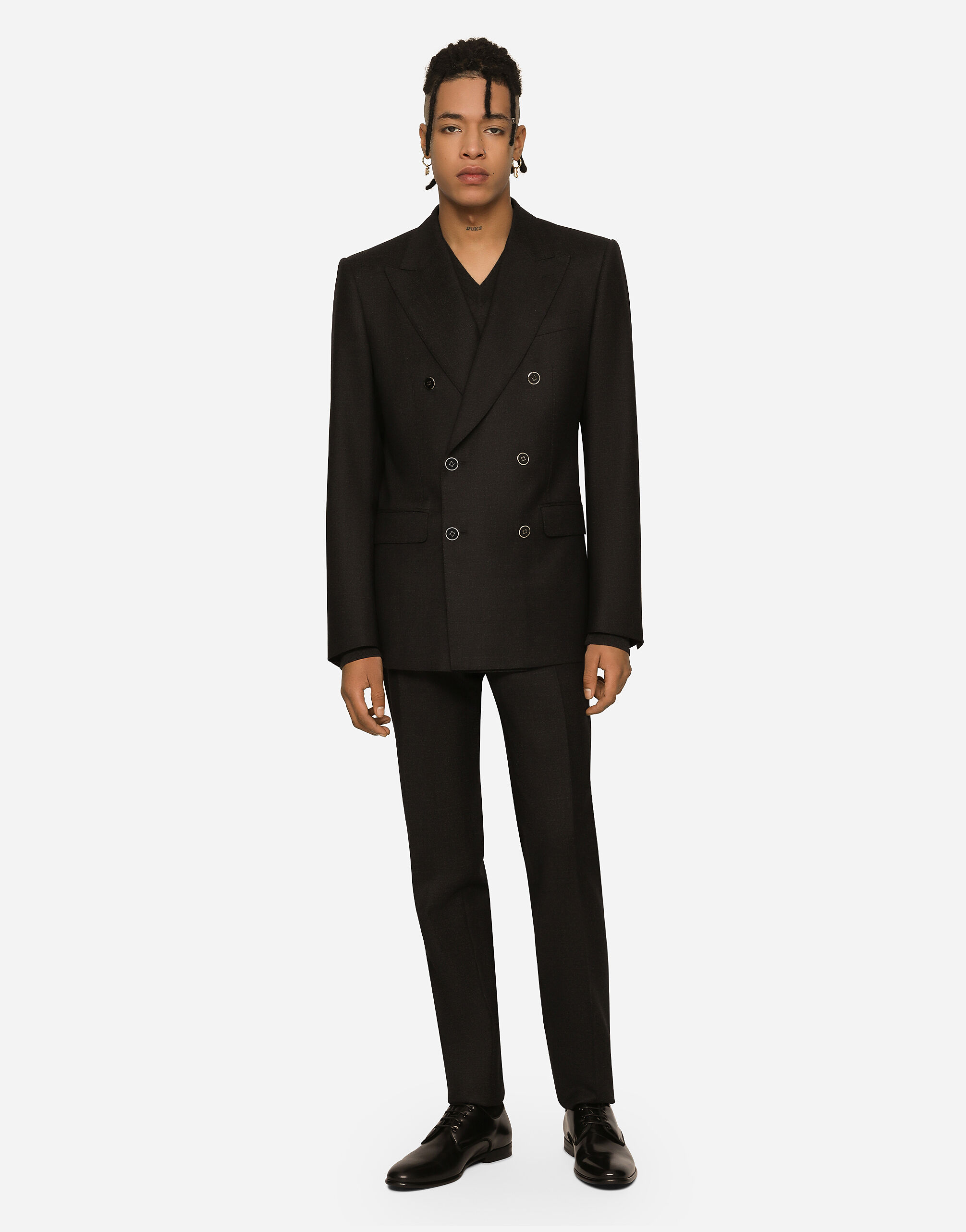 マルチカラーのメンズ Double-breasted wool pinpoint Sicilia-fit suit | Dolce&Gabbana®