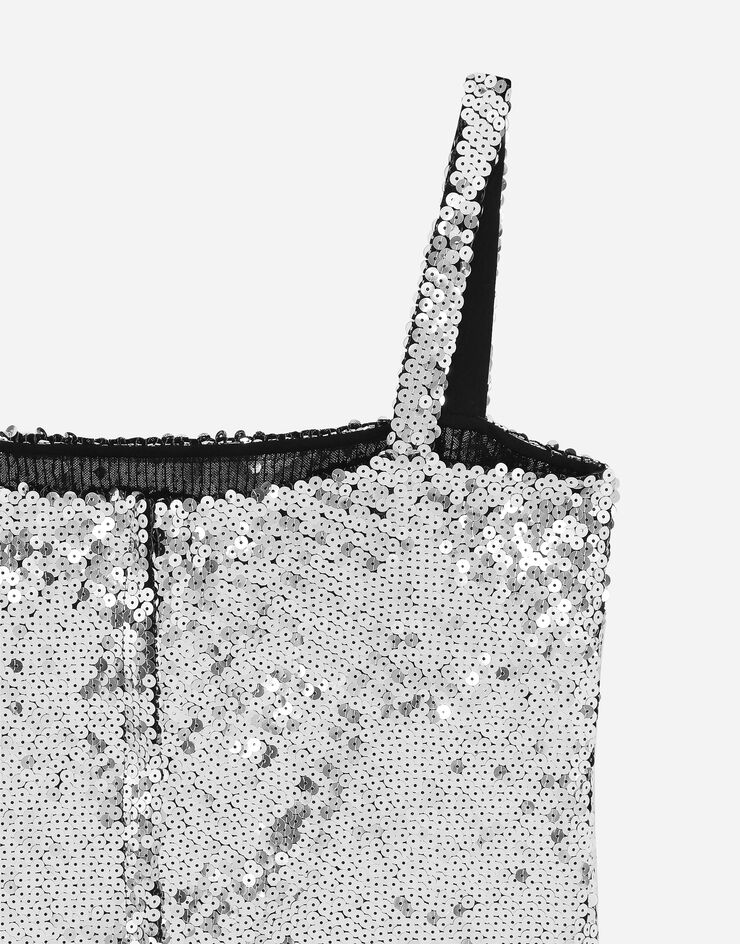 Dolce & Gabbana Sequined crop top with straps Blue F79BATFLSEP