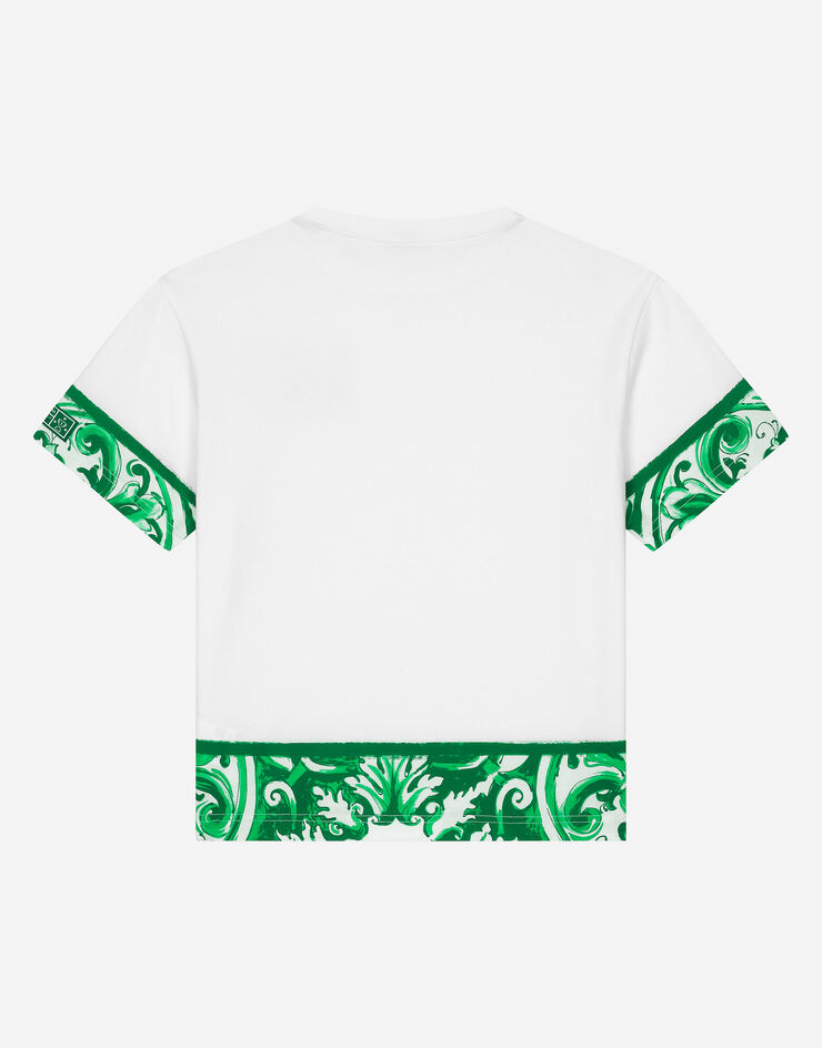 Dolce & Gabbana Camiseta de punto con estampado integral Maiolica verde Blanco L4JTHVG7NVA
