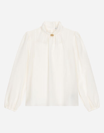 Dolce & Gabbana Blusa en crepé de China con logotipo DG Blanco L56S21G7N3W