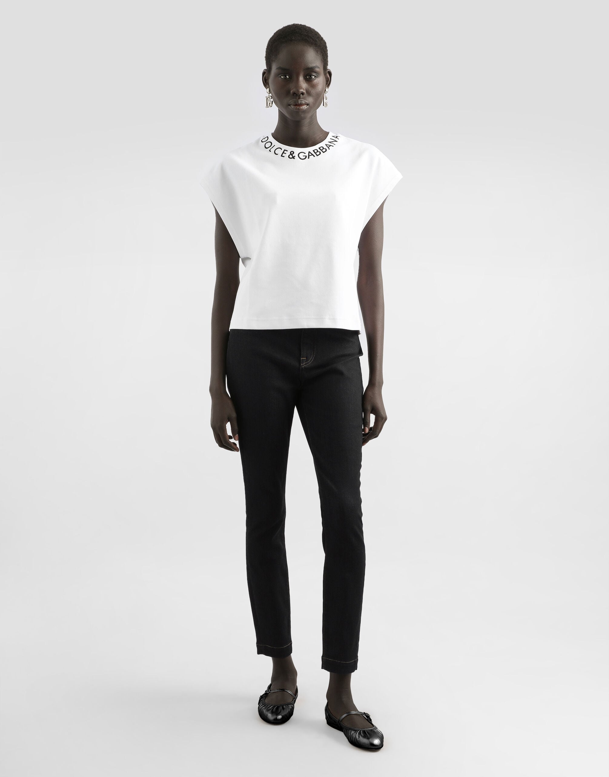 Jersey T-shirt with logo on neck in White for Women