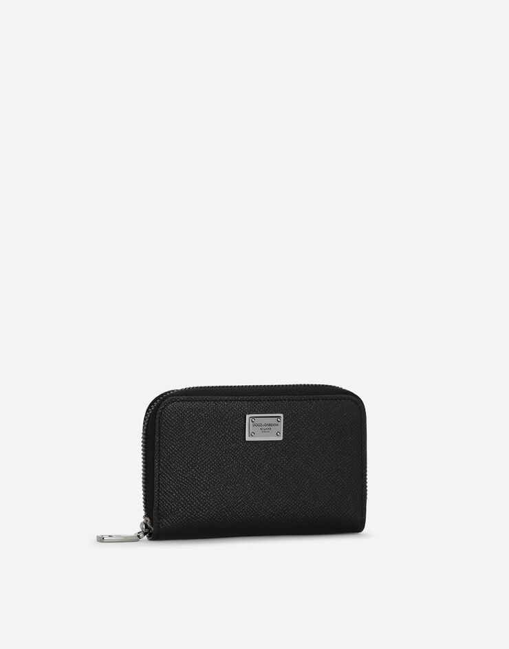 Dolce & Gabbana Small calfskin zip-around wallet with logo tag Black BP2522AG219