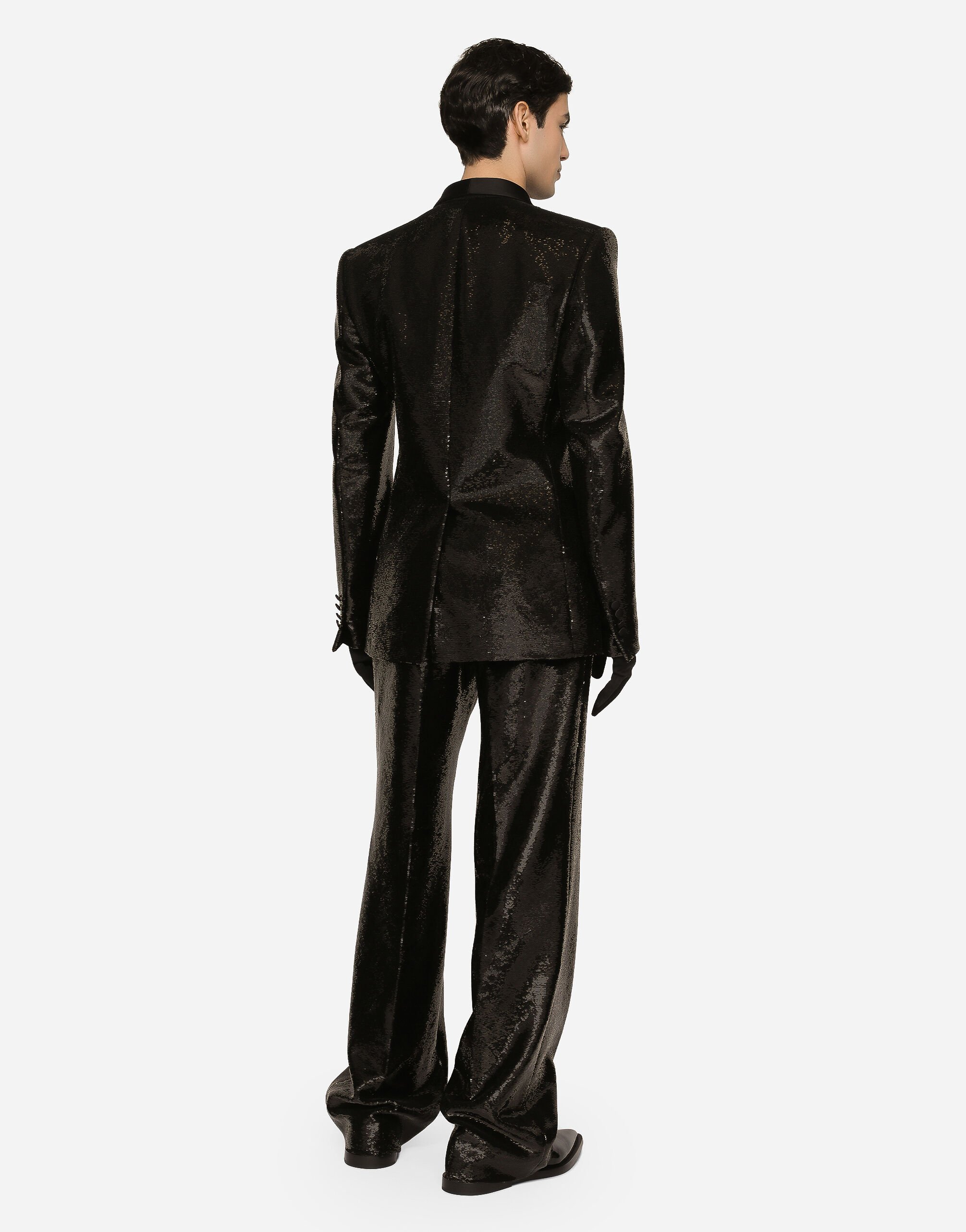 Sequined double-breasted Sicilia-fit tuxedo jacket in Black for