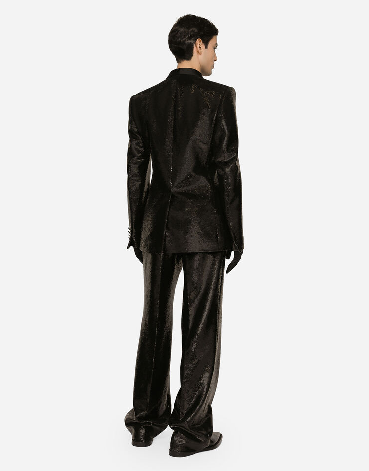Dolce & Gabbana Chaqueta Sicilia de esmoquin con botonadura doble en lentejuelas Negro G2RR4TFLSIM
